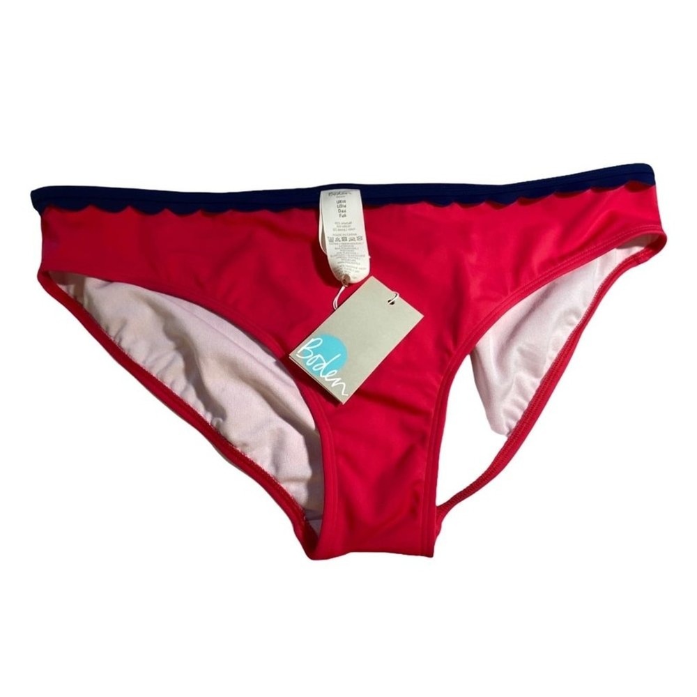 New  Boden  Womens Pink Bikini Navy Scalloped Hemline Swimsuit Bottom